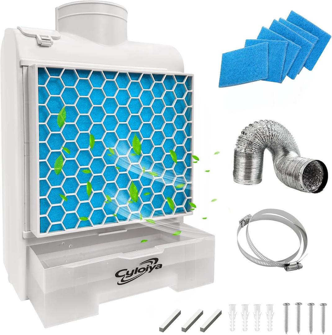 3-in-1 Indoor Dryer Vent Kit with 6 Polyester Filters, Stainless Steel Screen & Water Drawer System, Upgrade Safety Vent Flap for Electric Clothes Dryers