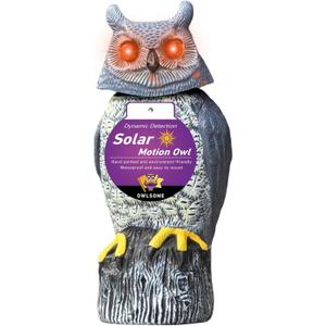 Owlsome Solar Owl with Colored Flashing Eyes, Rotating Head, Hoot Sound, Motion Detector and Silent Mode, Plastic Owl Garden Sculpture, Garden Decoration