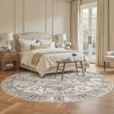 8ft Round Rug: Washable Vintage Tea Brown Area Rugs for Living Room
