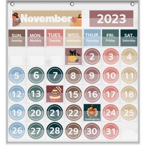 Monthly Calendar Pocket Chart for Classroom, Printed Days of The Week with Cards, Learning for Home or Kindergarten, Teacher Must Have Supplies That Fits Any School Décor (Spanish White)