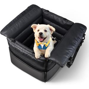 Dog Car Seats for Small Dogs: Safe & Soft Travel Booster with Safety Leash Waterproof PU Leather Pet Car Seat for Front/Back Seat, 2-in-1 Convertible Design, Fits Dogs up to 25 lbs, Black