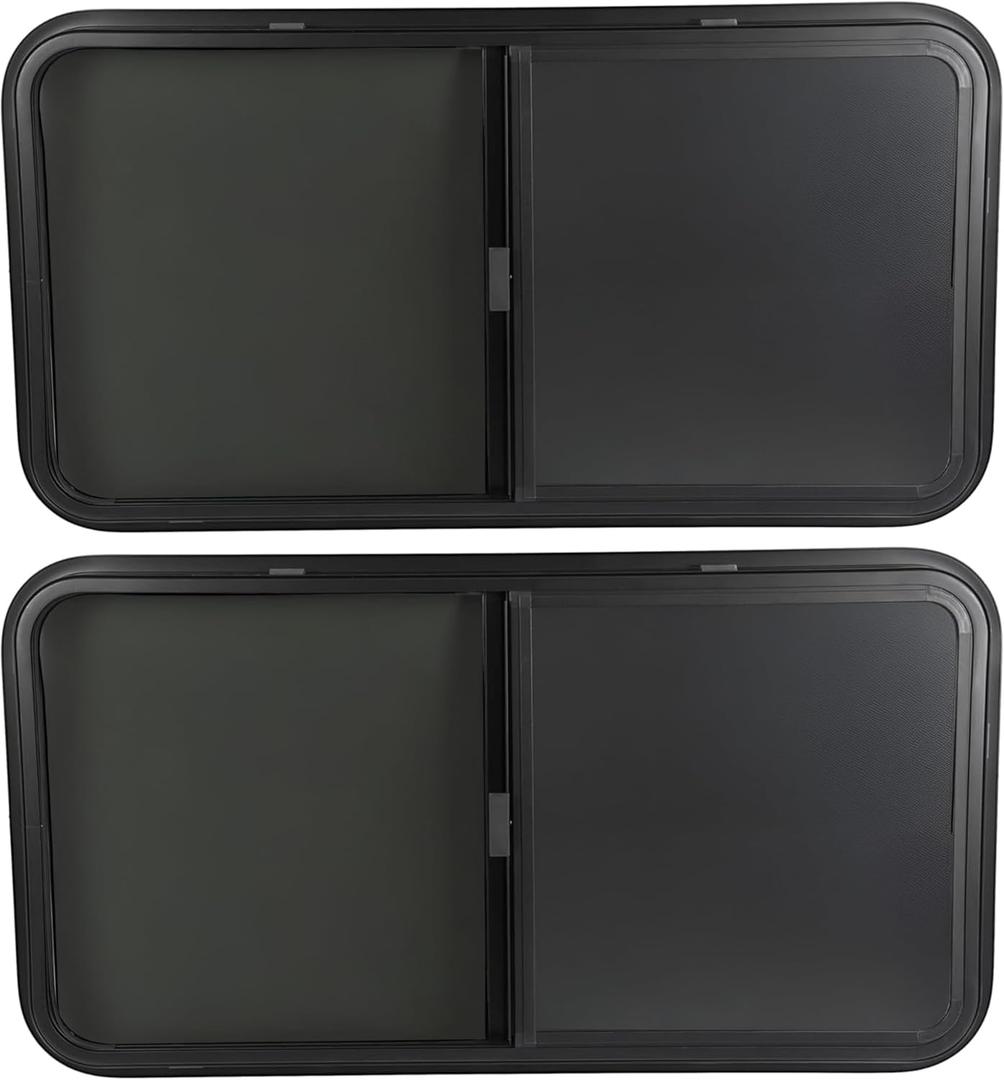 HECASA RV Window 42" W X 22" H Teardrop Horizontal Sliding Window W/ Trim Ring for 1.5" Wall and Mesh Screen Tempered Glass Powder Coated Black 2PCS