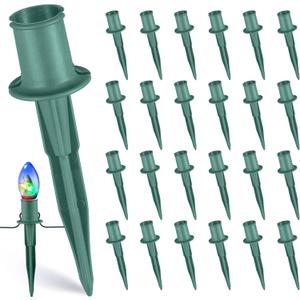VCOKEN 20pcs Christmas Light Stakes, 6 Inch Christmas Yard Stakes C7 C9 Light Stake Universal Plastic Christmas Stake for Outdoor Decorations Use on Garden Lawn Patio Path Walkway, Green