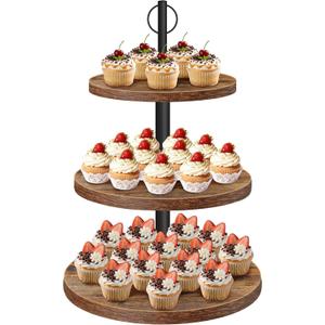 Cupcake Stand, 3 Tier Cupcake Stand Rustic Dessert Table Display Set Wood Cupcake Tower Cake Stand Tiered Tray Stand for Wedding Birthday Baby Shower 1 Pack