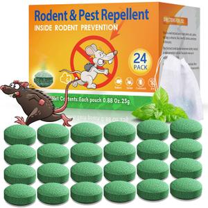 Rodent Mouse Repellent Indoor Outdoor - Peppermint Oil to Repel Mice Mole and Rats, Bug Insect Spider Repellent Pouches, Pest Control Natural Deterrent Safe for Pets & Family 24 Packs