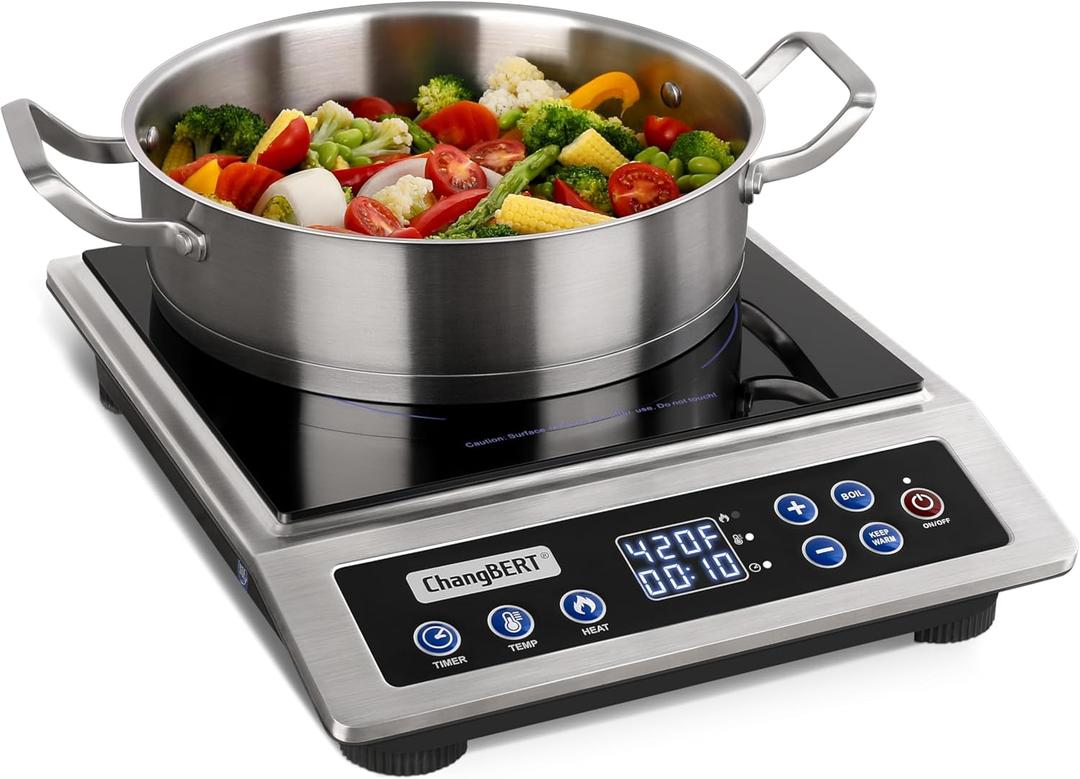 ChangBERT Portable Induction Cooktop Enhanced Version, One-Click Max Power 1800W Large Heating Coil Burner, Precise Temperature Control, NSF Certified Commercial Grade Low Noise Hot Plate