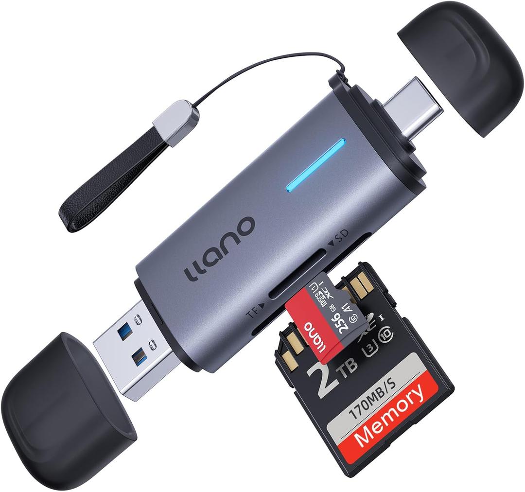 llano Micro SD Card Reader, 2 in 1 USB C 3.0 SD Card Reader Dual Slots Card Adapter, Memory Card Reader for MicroSD, SDHC, SDXC, Compatible with iPhone 17/16/15, MacBook, iPad, Android, Computer (Grey)
