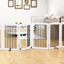 Freestanding Pet Gate with Door, Tall Dog Gate for House, Extra Wide, Pet Puppy Safety Fence, Support Feet Included, 120 Inch Wide, 6 Panels 32" Tall, White & Black