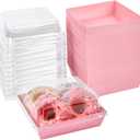 Ocmoiy Small Charcuterie Boxes with Clear Lids, To Go Paper Disposable Food Containers, 5 Inches Bakery Dessert Boxes for Sandwich, Cookie, Pastry, Cake Slice (Pink, 100ct)