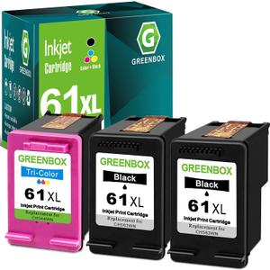 GREENBOX 3 Pack 61XL Ink Remanufactured Ink Cartridge 61XL Replacement for HP 61XL HP61 Combo Compatible for 5530 4500 2540 4630 4501 4502 4635 3050 2542 3512 4632 3510 3050a 2514 2541 Printer