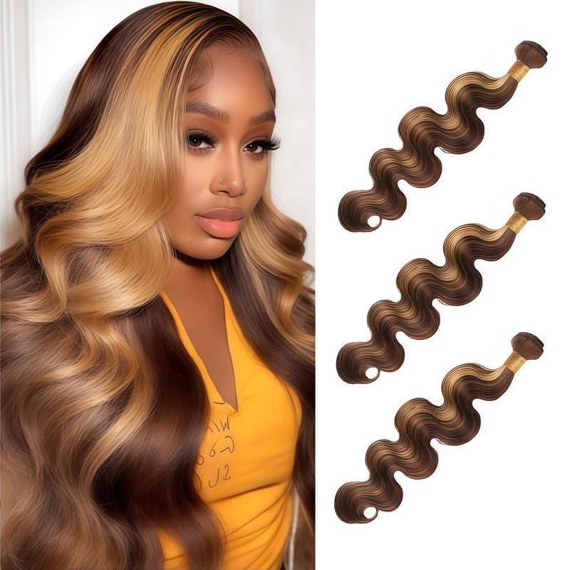 P4/27 Human Hair Body Wave Bundles 10 12 14 inch 12A Brazilian Virgin Ombre Hair Blonde and Brown Body Wave Human Hair 3 Bundles for Women P4/27 Color