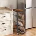 Slim Rolling Cart, 4-Tier Storage Cart, 9.1inch Narrow Kitchen Rolling Cart on Wheels for Small Space, Utility Cart Shelving Unit with Wooden Top and Metal Handle for Kitchen, Bathroom, Laundry Room,4 Tiers (9.1"D x 30.3"H)