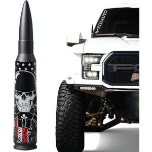 EcoAuto Badass Car Antenna Replacement for Dodge Ram & Ford F150 F250 F350 Super Duty Ford Raptor Bronco Trucks - Anti-Theft Design - Radio Antenna for Truck 1990 - Current (American Skull Black)