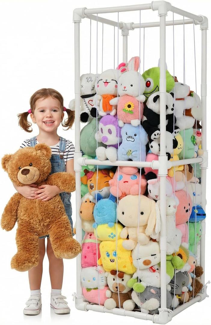 Stuffed Animals Storage Zoo Organizer, PVC Stuffy Toy Holder, 350L Extra Large Vertical Plush Organizer, Freestanding Stuffed Toy Cage for Nursery and Playroom (Large (19.5''x19.5''x58.6''))