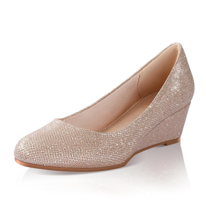 Ankis Black Nude Silver Gold Wedges for Women, Low Heel Women's Wedge Comfortable Closed Toe Women Pumps Dress Shoes -2Inch 8