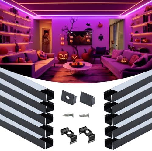 6 Pack 3.3FT/1M Plus-Size Spotless LED Channel Black LED Strip Diffuser Channel with Milky Frosted White Diffuser Cover U103 BW 1M