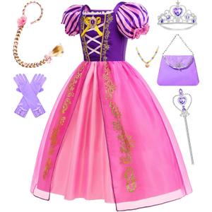 Princess Dress for Girls Princess Dress Up Costume Birthday Party Halloween Cosplay Costume with Accessories (3-4 Years, Purple)