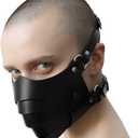 L'VOW Sexy Steampunk Half-Face Halloween Cosplay PU Leather Mask Adjustable Motorcycle Cyber Black Anti-Dust Face Mask