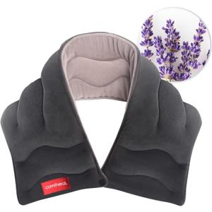 Neck Heating Pad Microwavable for Pain Relief, Moist Hot Compress Microwave Neck Warmer Wrap for Sore Muscles Relief, Lavender Aroma, 25 x 5.7 Inches, Gray