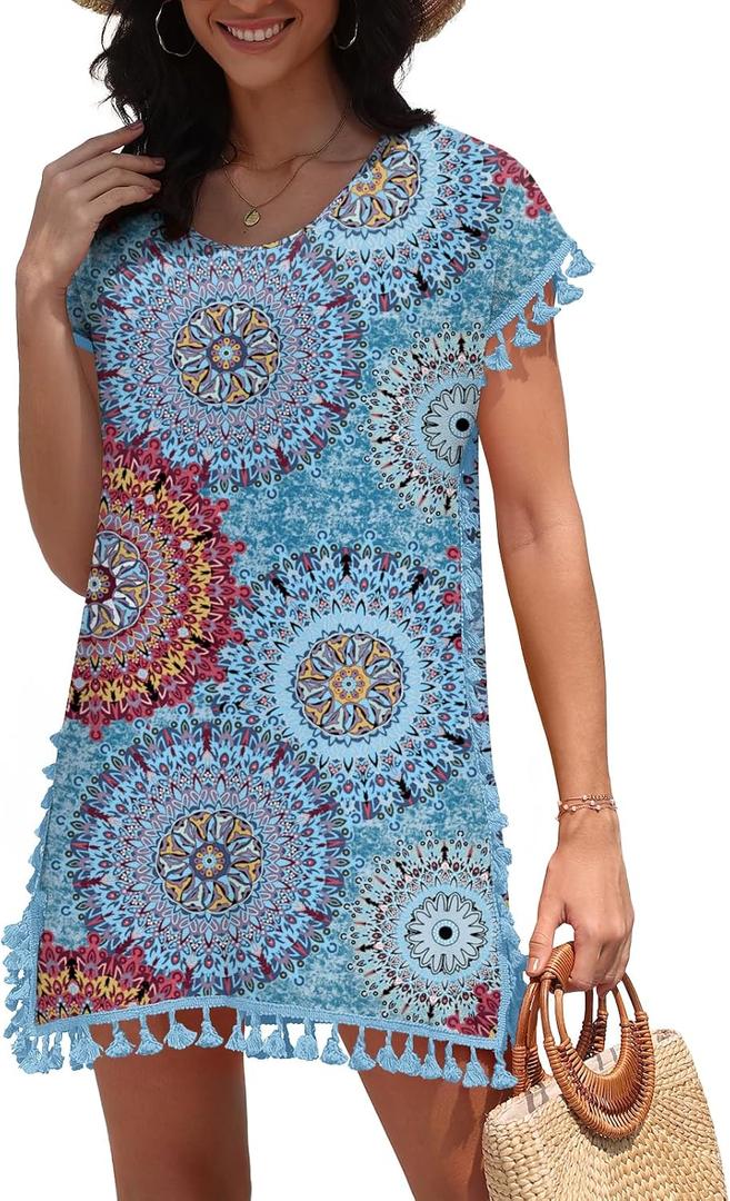 Womens Bathing Suit Cover Up Chiffon Tassel Summer Cover Ups for Swimwear 2025 (L)