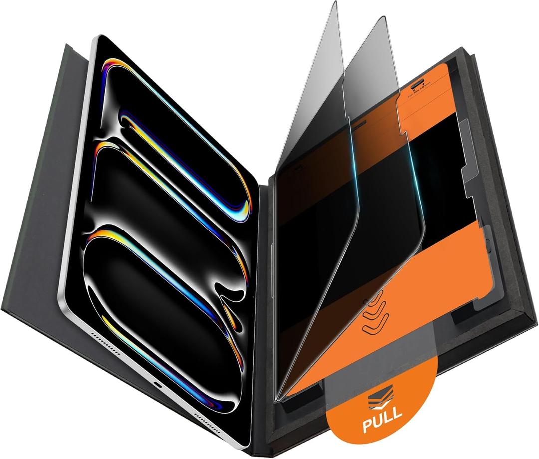 OMOTON 2 Pack Privacy Screen Protector for iPad Pro 11 inch M5 M4 (6th&5th Generation, 2025/2024), Anti-Spy Tempered Glass with Easy Installation Tray, Case Friendly, Compatible with Apple Pencil