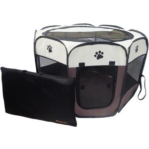 Portable Pet Playpen for Small Cat Dog Puppy Rabbit,Cat Kitten Playpen Indoor Outdoor with Carrying Case,Waterproof Bottom and Removable Zipper Top (S(28.7" x 28.7" x 16"), Brown)