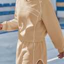 Fisoew Womens Sweatsuits 2 Piece Outfits V Neck Fleece Sweatshirts Contrast High Waisted Shorts Casual Tracksuits Lounge Sets (Brown)