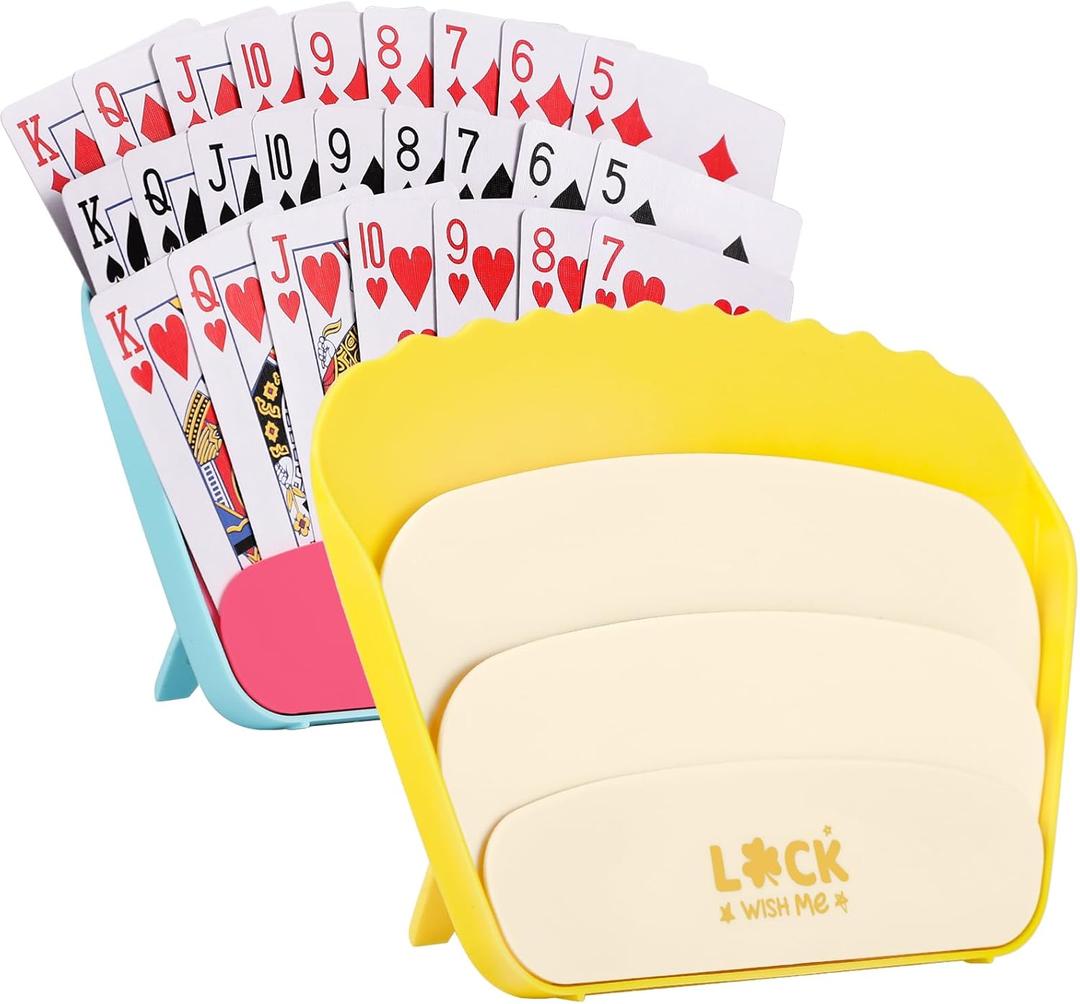 Prudiut 4 PCS Card Holders for Playing Cards, Playing Card Game Holders Tabletop Stand Cards Holder for Adults Seniors Poker Cards Game Accessory
