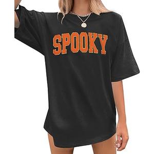 QLIPIN Halloween T Shirts for Women Oversized Spooky Season Shirt Retro Stay Spooky Graphic Casual Short Sleeve Tees 2XL
