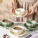 Flower Shaped Ceramic Coffee Cup Teacup with Saucer, Set of 2