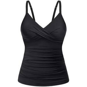 Yonique Women's Tankini Top Swimwear Twist V Neck Swimsuits Tummy Control Bathing Suits Top Only XL