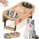 Elevated Cat Bowls, 2 Height Raised Cat Food Bowl for Cats Small, Tilted Elevated Bowl Raised Pet Bowl with 3 Stainless Steel Bowls