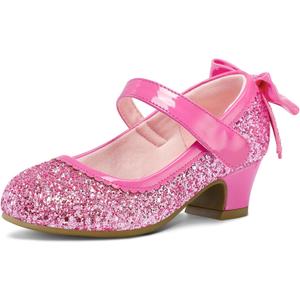 K KomForme Girls Dress Shoes Glitter Mary Jane Pumps with Bow, Low Heel Party Wedding Princess Shoes , 1