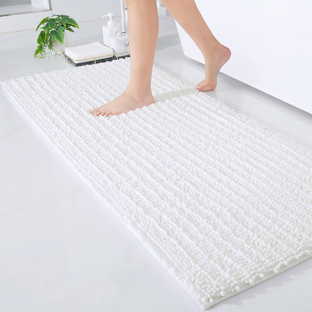Arotive Luxury Chenille Bathroom Rug Mat, Extra Soft Thick Absorbent Shaggy Bath Rugs, Non-Slip Machine Wash Dry, Plush Bath Mats for Bathroom, Shower and Tub, 60x24, White