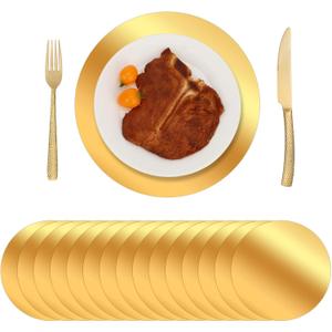 150 Pcs Round Gold Paper Placemat for Dinner Plates 13" Disposable Place Mats Chargers Bulk for Christmas Wedding Birthday Party Foil Paper Table Mats Decorative