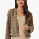 Allegra K Women's Faux Fur Coat Long Sleeve Cropped Fluffy Jacket Collarless Casual Winter Warm Outwear XS