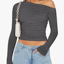 Zeagoo Womens Long Sleeve Off The Shoulder Casual Crop Tops Boat Neck Going Out Slim Fit Y2K T Shirts 2025,L