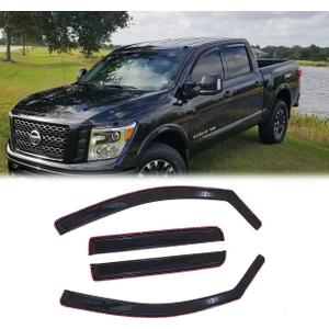 Side Window Wind Deflector,4pcs in-Channel Tape On Dark Smoke Nice Rain Guards Set, Window Visor fit for 2004-2015 Nissan Titan Crew Cab 194858 (In Channel 04-15 Titan)