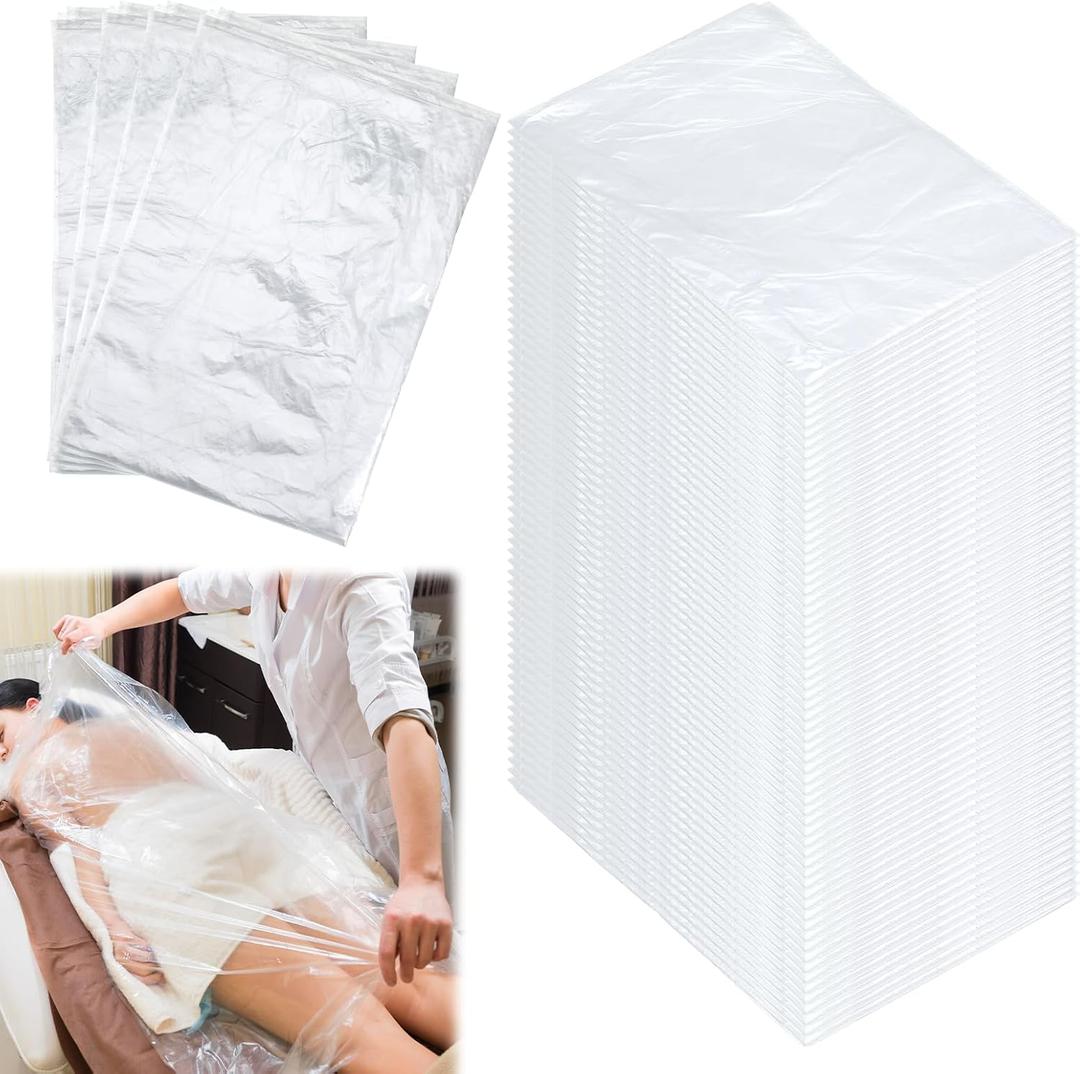 200pcs Plastic Sheeting for Body Wrap, 86x47 Inch Sauna Bag Liners, Disposable Sauna Wrap, Thicken Bag Infrared Blanket for Beauty, Sauna Accessories for Beauty Salon Spa Therapy