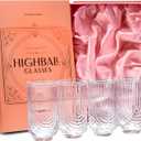 Vintage Art Deco Highball Gatsby Cocktail Glasses | Set of 4 | 14 oz Double HiBall Glassware for Drinking Mojito, Gin Rickey, Whiskey Highball, Classic Long Bar Drinks | Large Tall Tumblers