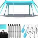 Beach Tent Sun Shelter UPF 50+ Beach Shade Canopy Pop up Tent Portable Cabana Outdoor with Aluminum Poles Sandbags Sand Shovel for Camping Fishing Trip Picnic Party