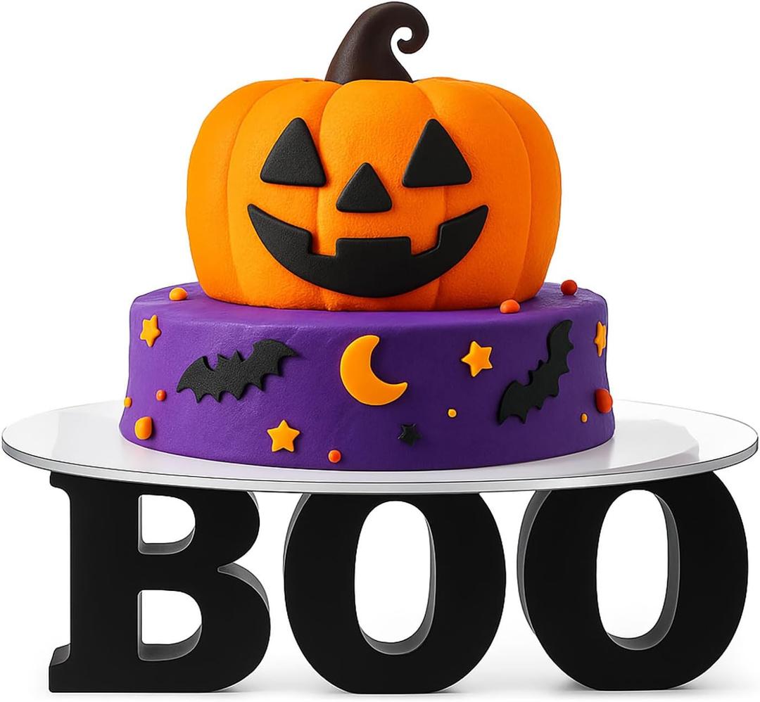 Meanplan Halloween BOO Letters Round Cake Stand 12 Inch Cupcake Dessert Snack Food Display Stand Holder Halloween Table Decorations Signs for Indoor Outdoor Tabletop Party Supplies