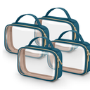 Wedama TSA Approved Toiletry Bag, 4 Pack Clear Makeup Bags with Handles, Quart Size Clear Toiletry Bags, PVC Cosmetic Bags for Women and Men, Carry on Airport Airline Compliant Bag, Til Blue
