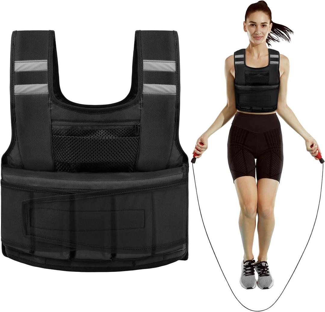 Adjustable Weighted Vest for Women and Men, 1-11 lbs/2-22 lbs/2-32 lbs Weighted Vest for Running, Walking, Strength Training with Reflective Strip & Storage Bag (Black)