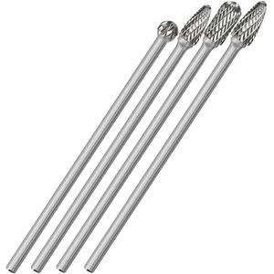 Sworker 4Pcs Long Carbide Burr Set 1/4" Shank Total L 6.1" Die Grinder Bits Rotary Rasp Attachment Cut Port Grind Metal Cast Iron Steel Aluminum Cylinder Head Engine Intake Exhaust Manifold Tight Area Two Missing