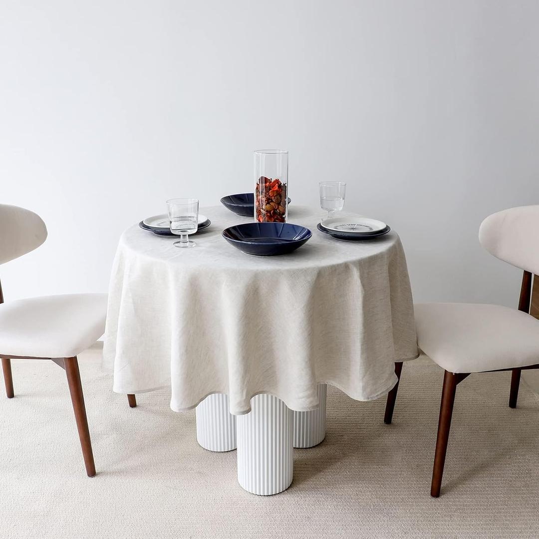 Simple&Opulence Textured Tablecloth 100% Linen Table Cloth, Kitchen Dinning Tabletop Decoration, for Outdoor and Indoor Use (Round Linen, 60")