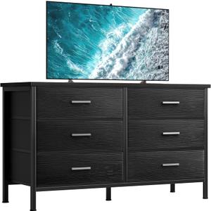 BOLUO White Dresser for Bedroom 6 Drawer, Wide Dresser TV Stand for 50" TV Dressers & Chests of Drawers Fabric Dresser for Closet Modern (16.5"D x 42.1"W x 29.5"H (6 Drawers))