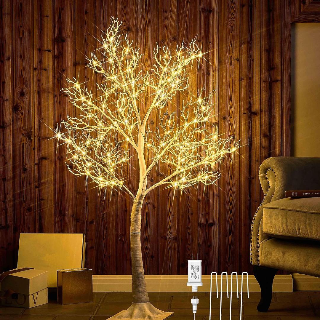 Hairui Lighted White Twig Tree with Fairy Lights 4FT 150 LED Lights for Christmas Home Holiday Decoration Indoor Outdoor Use