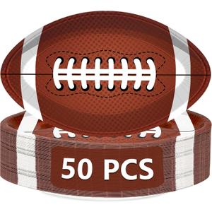 QZYL 50 PCS Football Plates, Football Party Plates, Football Shaped Disposable Paper Plates, Touchdown Party Plates, Football Party Supplies for Football Decorations Sports Birthday Decoration