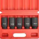 1/2 Inch Drive 12 Point Axle Nut Socket Set Metric Deep Impact Socket Set 30mm 32mm 34mm 35mm 36mm, Cr-Mo Steel, Black (5pcs)